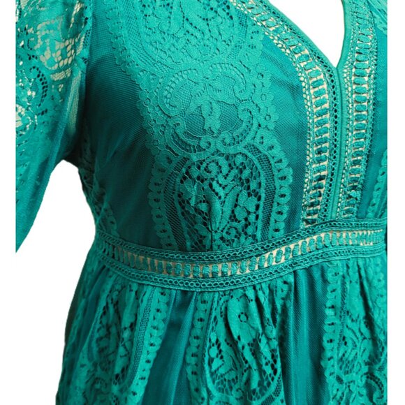 NWT Pinup Fashion Emerald Green Boho Lace V-Neck Maxi Dress 18W - Picture 9 of 14